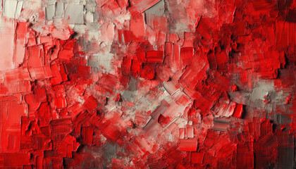 Red and white abstract painting with textured surface. Generative ai.