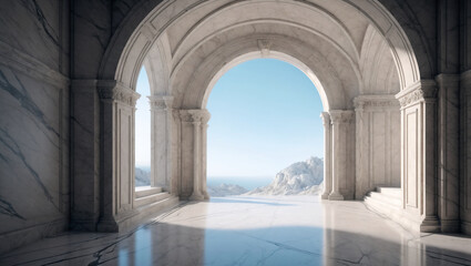 marble arches by a mountain