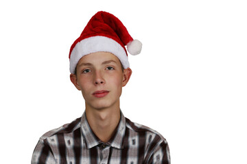 Photo of a teenage boy wearing a Santa hat.