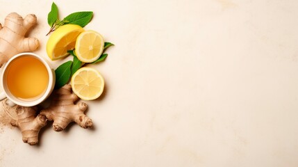 Fototapeta na wymiar ginger and lemon copy-space