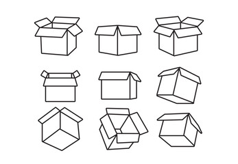 Cartoon box 3d perspective. Empty storage flat color illustration. outline style
