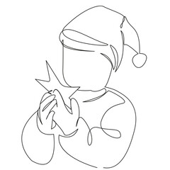 a small child in a Santa Claus hat holds a star in his hands