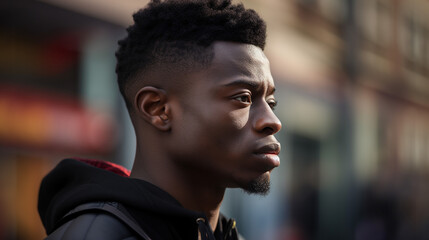 Street portrait of serious African American man. 