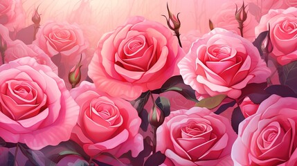 Pink rose flowers as background or texture, nature concept