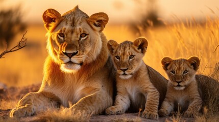 A pride of lions on the African savannah