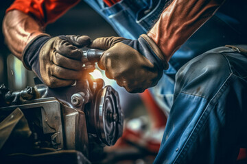 A mechanic's hands skillfully trying to tighten a bolt.