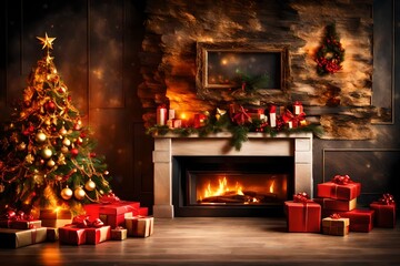 fireplace with christmas decorations