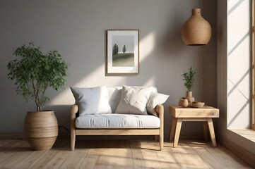 Minimalist interior design of modern living room. generative AI