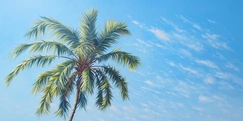 Fototapeta na wymiar Beach palm tree over the blue sky, nature concept