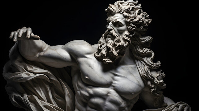 A renaissance marble statue illustrating Aeolus, the son of Hippotes in Greek mythology, who is the ruler or keeper of the winds,