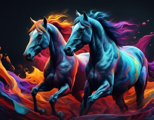 Horse in the night | Horse Running| High Quality Abstract Colorful Horse Background | Colorful Painting Style | Multicolor