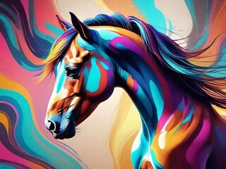 Horse in the wind | High Quality Abstract Colorful Horse Background | Colorful Painting Style | Multicolor