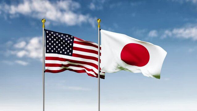japan flag waving on green screen background. 3D Rendering animation video footage. High quality 4K resolution