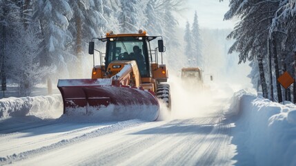 Snowplow removing snow from a road
