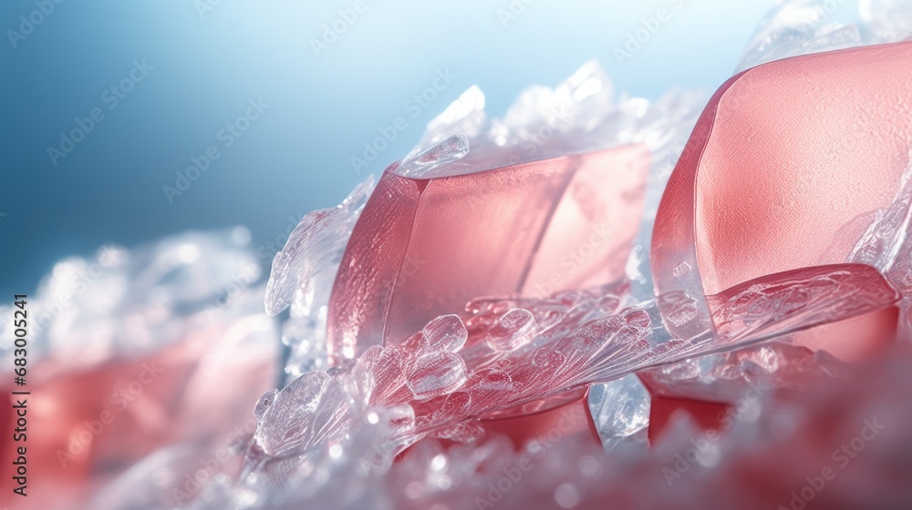 Poster a close up of a bottle of water with ice on the bottom and a bottle of water with ice on the bottom.