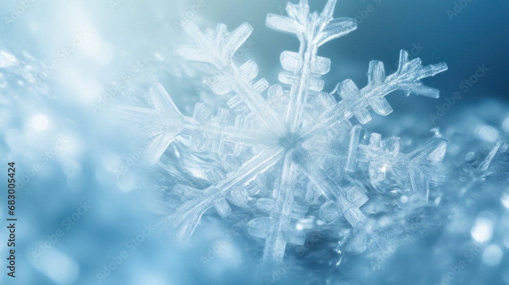 Poster a close up of a snowflake that looks like it has snow flakes on the top of it.