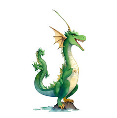Obraz premium Fantasy cute green dragon. Watercolor style illustration.
