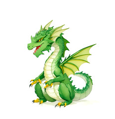 Fototapeta premium Fantasy cute green dragon. Watercolor style illustration.