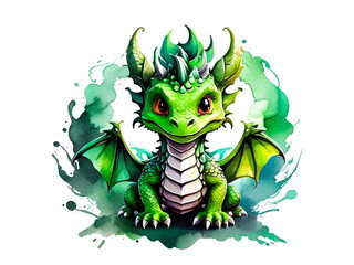 Fototapeta premium Fantasy cute green dragon.