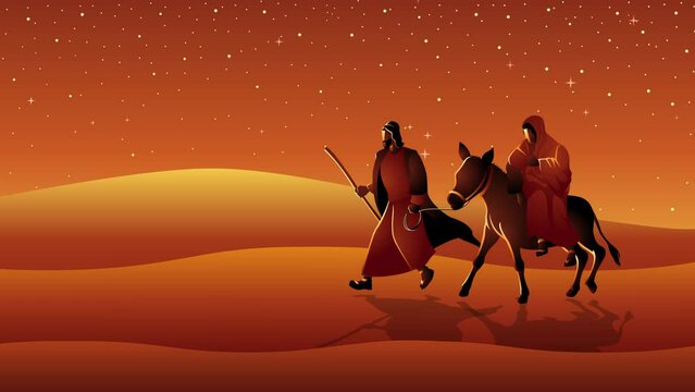 Biblical motion graphics series. Mary and Joseph, journey to Bethlehem, for Christmas theme