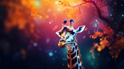  a giraffe standing in front of a tree with its head turned to the side with its tongue out.