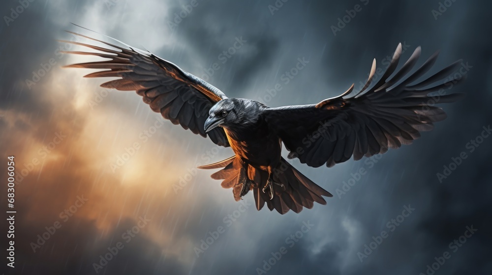 Poster a bird that is flying in the air with it's wings open and it's wings wide open.