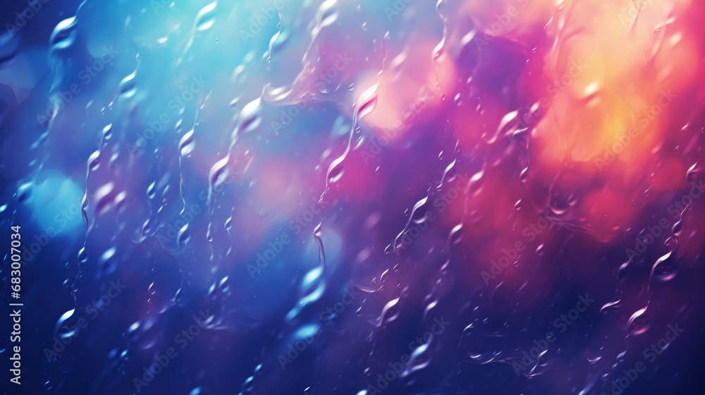 Poster a blurry photo of rain on a window with a blurry background of the outside of the window and the out