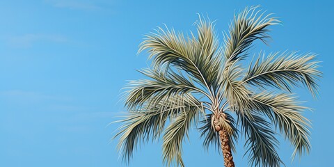 Fototapeta premium Beach palm tree over the blue sky, nature concept