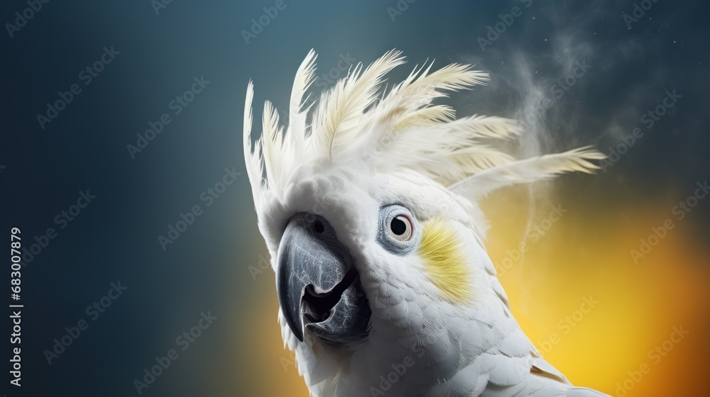 Aufkleber a close up of a bird with feathers on it's head with smoke coming out of it's eyes.