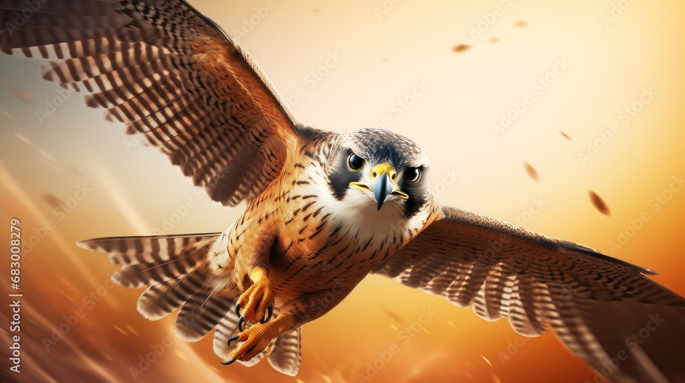 Poster a bird that is flying in the air with it's wings wide open and it's eyes wide open.