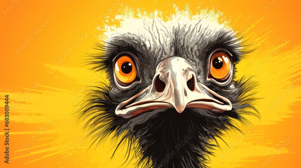 Aufkleber a close up of an ostrich's head with a yellow sky in the background and a yellow sky in the backgrou