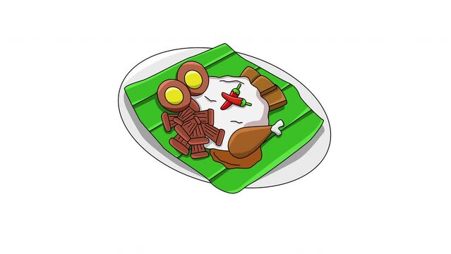 Animation of the typical Indonesian food gudeg rice icon
