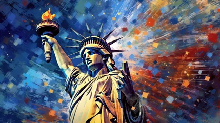 Fotobehang The Statue of Liberty. Independence Day. July 4 Concept. Patriotism Concept. USA Flag. © John Martin