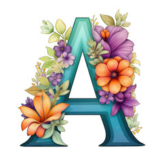 A close up of a floral letter with a flowered design on a transparent background