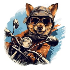 Dog driving a motorcycle in the summer