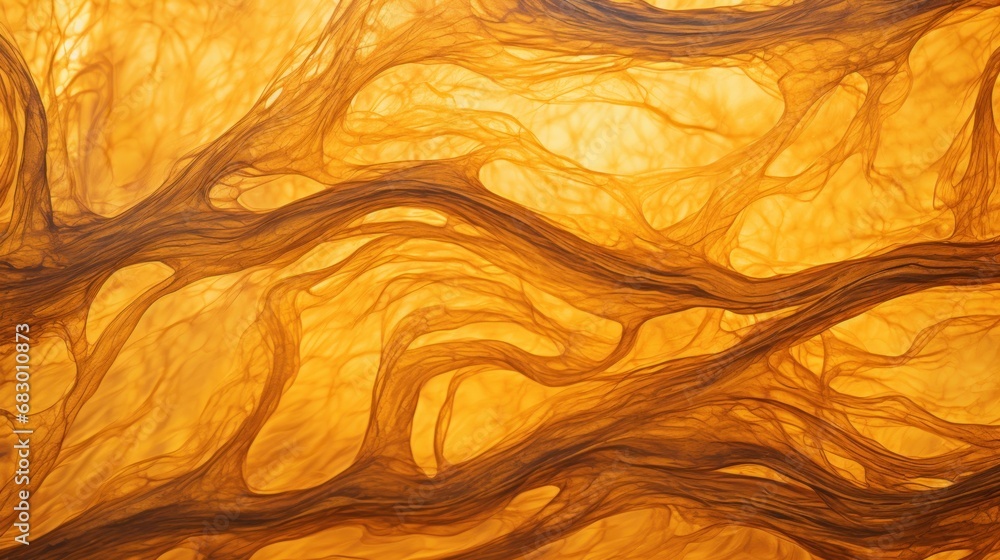 Poster a close up view of a yellow wall with a pattern of wavy lines on the bottom of the wall and the bott