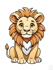 Cute lion sitting isolated on white background