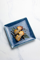 Japanese cuisine. Delicious sushi with eel
