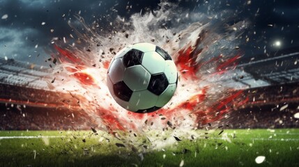 dynamic soccer ball in action with dramatic splash drops on stadium field