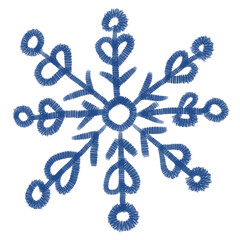 blue snowflake drawn with strokes on a transparent background, png