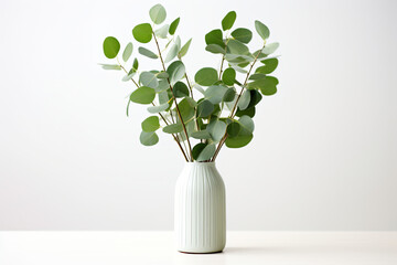 Green eucalyptus in white vase