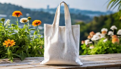 Blank canvas tote bag mockup in white eco friendly design with copy space