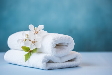 Spa service items on blue background template
