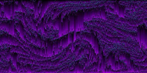 Abstract futuristic pixel sorting style background with purple neon gradient lines. Big data visualization with flickering pixel particles. Virtual cyber space in pixel art style. Vector background - obrazy, fototapety, plakaty