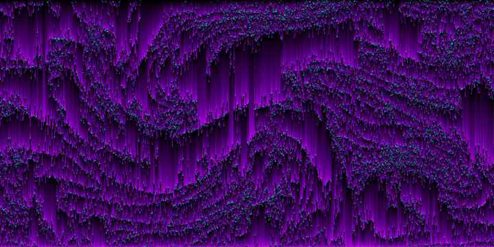 Abstract futuristic pixel sorting style background with purple neon gradient lines. Big data visualization with flickering pixel particles. Virtual cyber space in pixel art style. Vector background