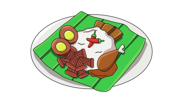 The animation forms an icon of gudeg rice, a typical Indonesian food