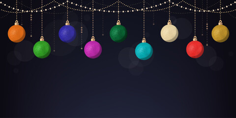 Naklejka premium Christmas balls and golden decorations banner