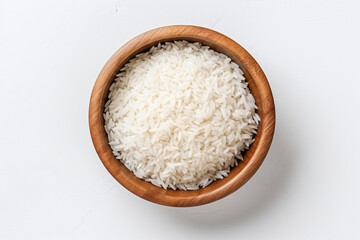 Fototapeta na wymiar Bowl of rice top view flat isolated on white background
