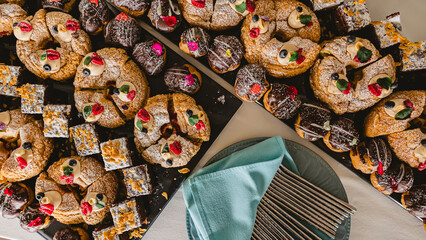 Delicious, table with various sweets.