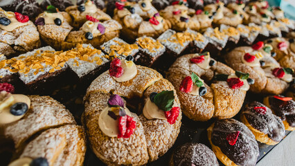 Delicious, table with various sweets.